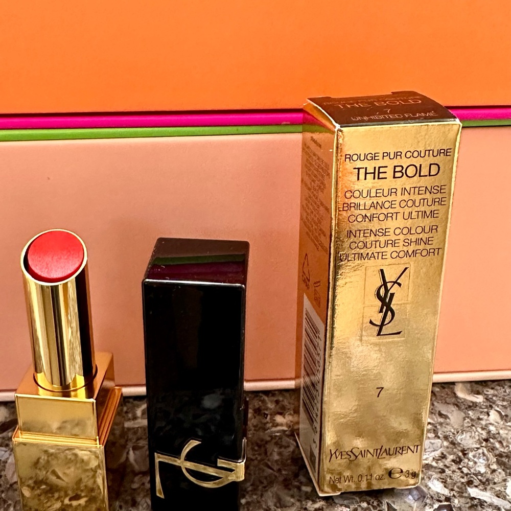 YSL Rouge Pur Couture The Bold Lipstick #7 UNHIBITED FLAME Full Size Lux NEW - Picture 3 of 11